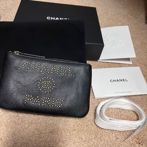CHANEL Deauville O Case Zip Pouch Studded NWT - Complete Gift Package.